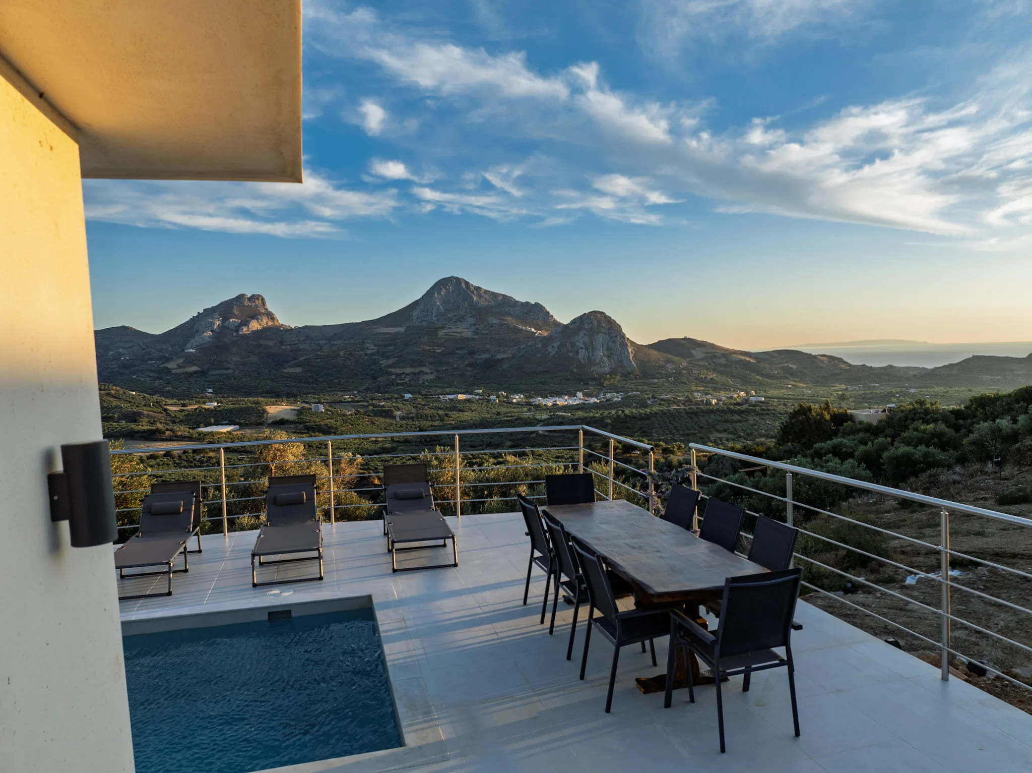 Pool House terrace looking out to the peaks